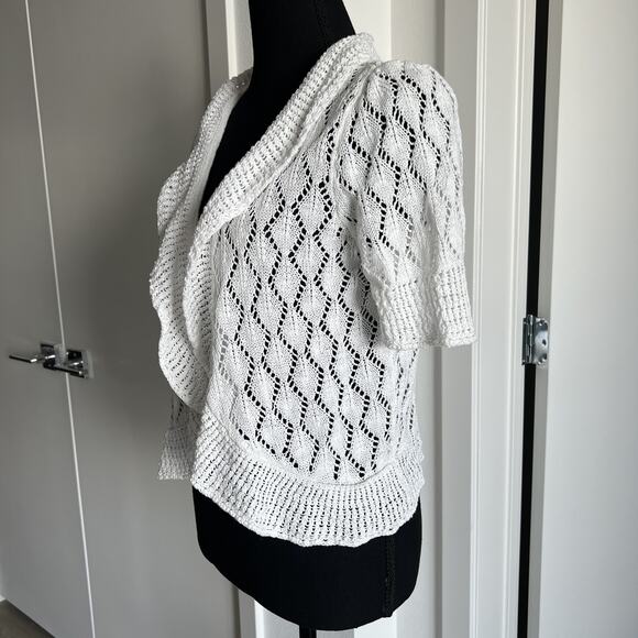 St Johns Bay Cropped Open Knit Cardigan Womens Large White Short Sleeve - Picture 4 of 10